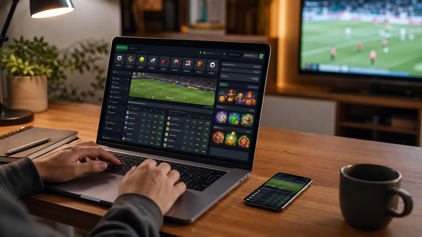 Plataforma 32red em notebook e celular com apostas esportivas e cassino online
